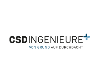 Das Bild zeigt das Logo von CSD Ingenieure auf weißem Hintergrund mitdem Zusatzclaim "Von Grund auf durchdacht"